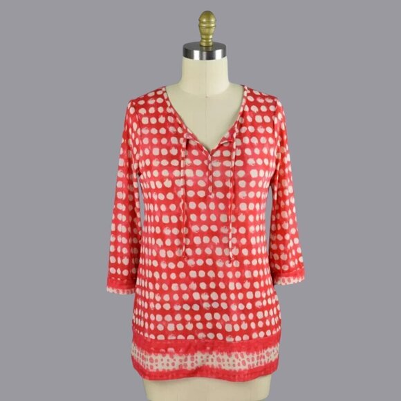 Chico's Tops - CHICO'S DOTTED RED MESH 3/4 SLEEVE TOP